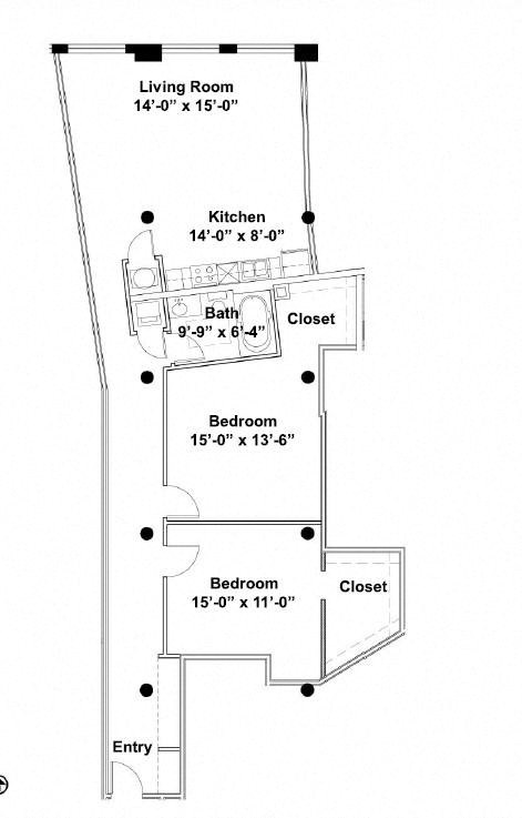 Floor plan for 2 beds, 1 bath, 1440 sqft